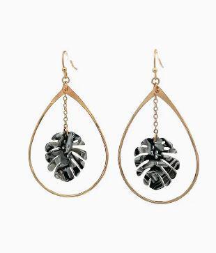 Teardrop with Dangling Leaf Earrings