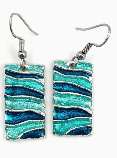 Pewter Earrings with Color Enamel - Teal/Aqua