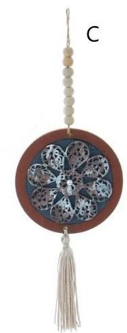 Wooden Back Metal Round Ornament: C - Flower