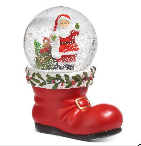 6.5" SANTA WATER GLOBE IN SANTA'S BOOT