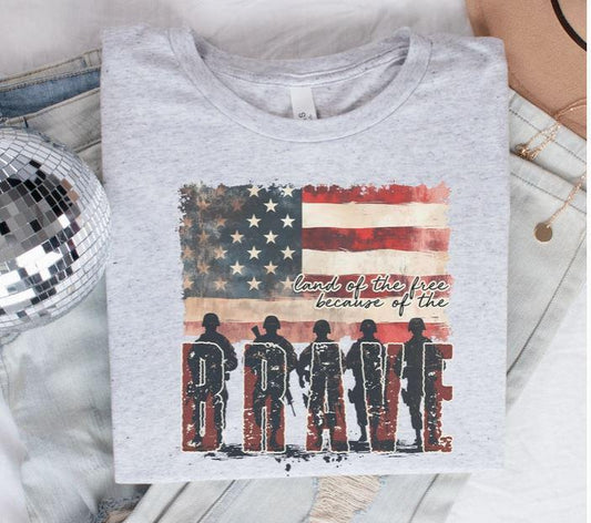 Military Land of the Free American Flag Graphic T-Shirt