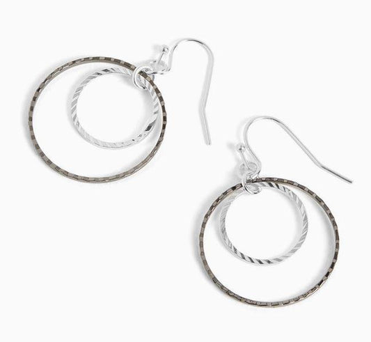 Hammered Double Hoop - Silver Earrings