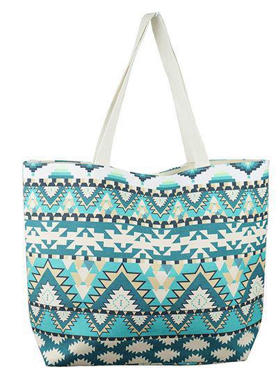 AZTEC PATTERN TOTE BAG. 20"X15"X5". 60% COTTON, 40% POLYESTER