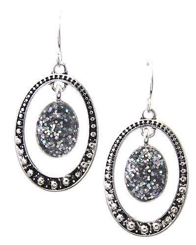 OVAL SHAPED EARRINGS W/SILVER GLITTER