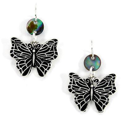BUTTERFLY W/ SHELL FISH DANGLE EARRINGS