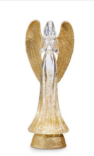 13.25" LIGHTED ANGEL WITH GOLD SWIRLING GLITTER