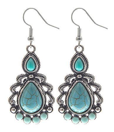 TEARDROP SHAPE TURQUOISE FISH HOOK EARRING