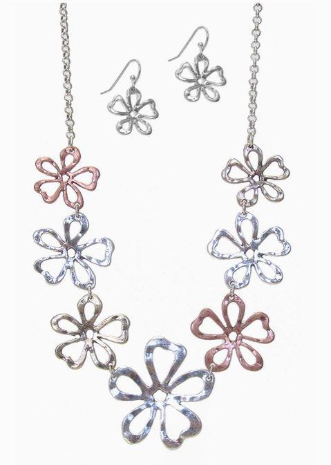 Multi Metal Flower Link Necklace Set