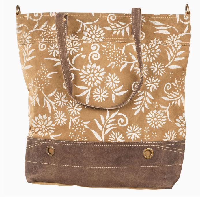 Tan Canvas with Floral Pattern Tote