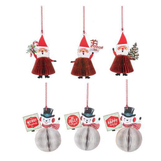 Honeycomb Snowman & Santa Ornaments