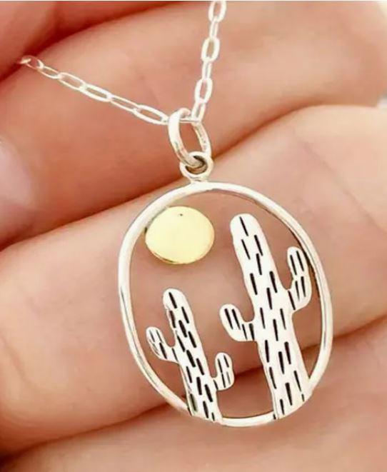 Cactus Desert Sun Charm Necklace